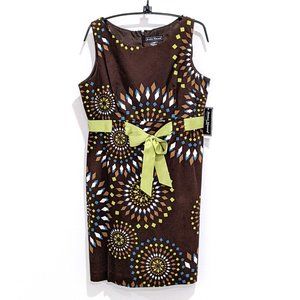 Jessica Howard Brown Green Geometric Design Sheath Dress 10P